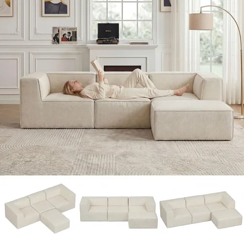 Sofá Seccional Comprimido de 106" Sofás Modulares en Forma de L con Chaise, Espuma de Alta Densidad Sin Ensamblaje Requerido, 4 Piezas (2xEsquina