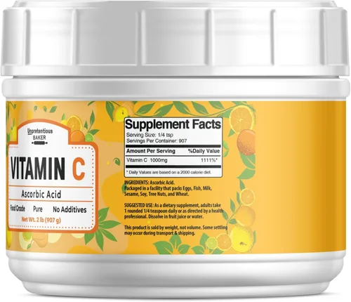 Miniatura 2 de Unpretentious Vitamina C en polvo (2 lb) de ácido ascórbico, tina resellable