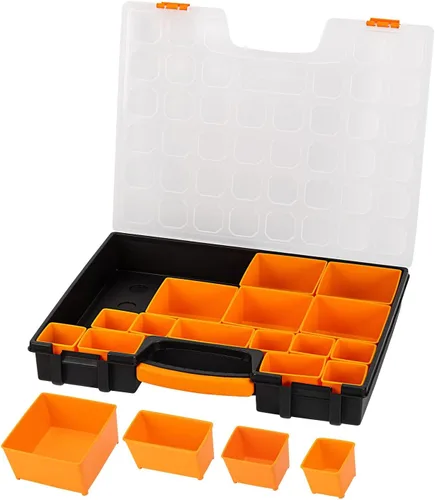 Miniatura 3 de Amazon Basics Organizador de 19 compartimentos extraíbles, negro, naranja, 16.5 x 13.2 x 2.4 pulgadas