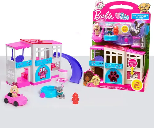 Barbie Pet Dreamhouse juego de 2 caras, 10 piezas, incluye mascotas y accesorios, juguetes para niños de 3 años en adelante de Just Play