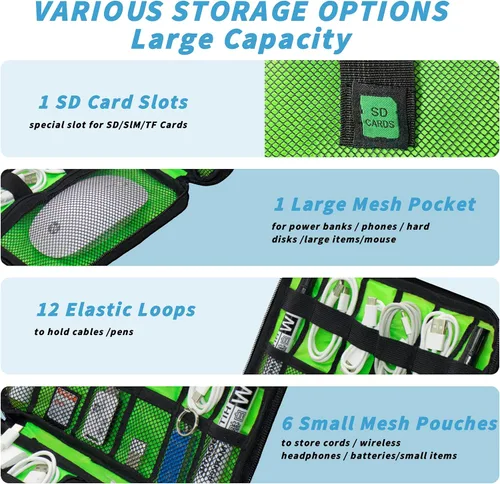Miniatura 5 de Organizador de Electrónica, Funda Organizadora de Cables de Viaje, Bolsas Organizadoras de Cables Portátiles, Estuche de Almacenamiento