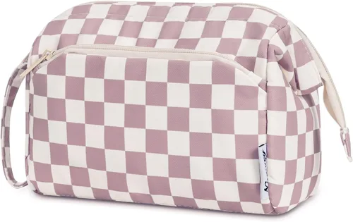 Miniatura 12 de Narwey - Bolsa grande de maquillaje con cremallera de apertura completa, organizador de cosméticos de viaje para mujeres y niñas, Azul grisáceo.