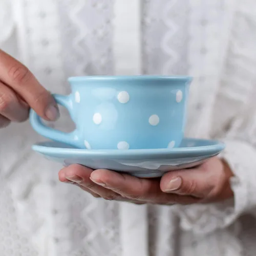 Miniatura 17 de City to Cottage Taza y platillo de café capuchino de cerámica grande de lunares blancos y negros hechos a mano de 12 oz/11.8 fl oz, cerámica