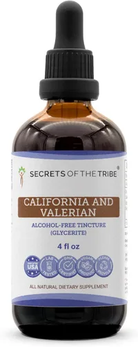Secrets of the Tribe Extracto sin alcohol de tintura de California y valeriana, hierbas (hierba y flor de amapola de California, raíz de valeriana)