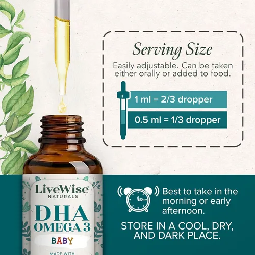 Miniatura 5 de LiveWise Naturals Omega 3 DHA Baby Drops - Omega 3 líquido vegano para bebés o bebés de hasta 2 años - Suplemento esencial de DHA para el cerebro