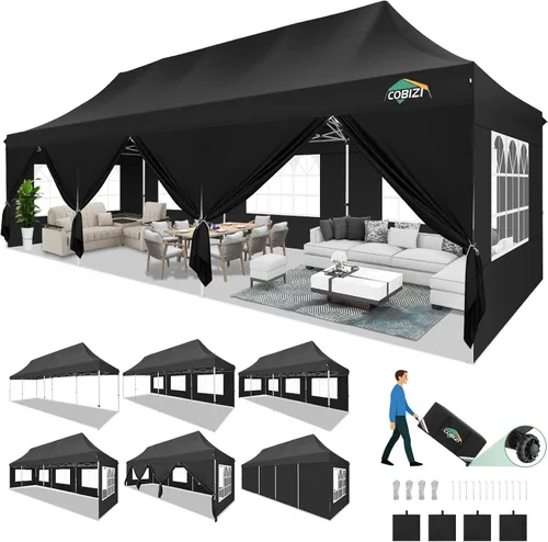 Miniatura 10 de COBIZI Canopy Tienda de campaña desplegable de 10 x 20 pies con 6 paredes laterales, toldo comercial impermeable, glorieta instantánea