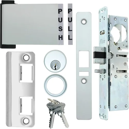 Miniatura 10 de Summit Doorware Kit de cerradura de mortaja y manija de salida con cilindro de embutir y llaves en acabado duronótico (empujar a derecha)