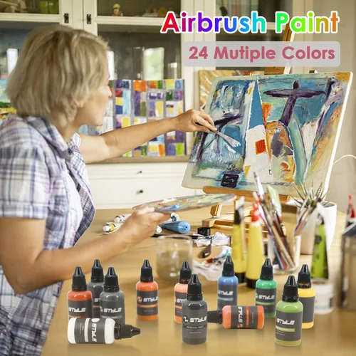 Miniatura 7 de Pintura para aerógrafo, 24 colores, juego de pintura para aerógrafo de 1 onza líquida, colores opacos y brillantes, kit de pintura acrílica