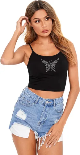 Miniatura 5 de Verdusa Camiseta sin mangas Y2K con cuello redondo y diamantes de imitación para mujer