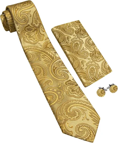 Miniatura 241 de Barry.Wang - Juego de corbata de seda para hombre, diseño de cachemira, pañuelo y gemelos de bolsillo
