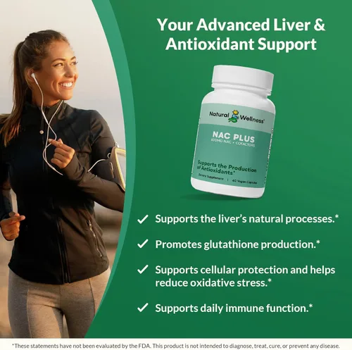 Miniatura 5 de Natural Wellness NAC Plus - Suplemento NAC con selenio y molibdeno para desintoxicación hepática, apoyo antioxidante y aumento de glutatión