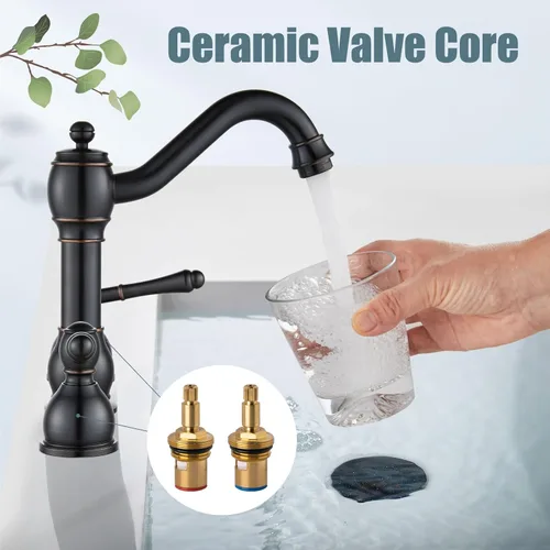 Miniatura 7 de Aolemi Grifo mezclador de lavabo de baño de 8 pulgadas, 3 agujeros, montaje en cubierta, con montaje de drenaje emergente, mango de doble palanca