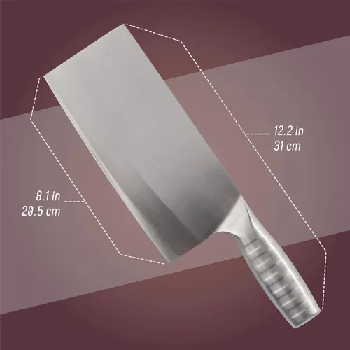 Miniatura 6 de BambooMN Cuchilla china - 8.5" hoja lisa mango plateado - 1 cuchillo Cuchilla lisa mango plateado