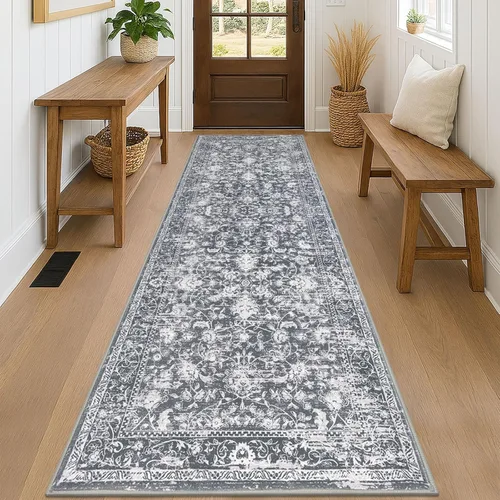 Miniatura 36 de KILOCOCO Alfombra lavable de 2 x 3 para entrada, estampado floral vintage, suave, antideslizante, azul, alfombras de cocina, tapete