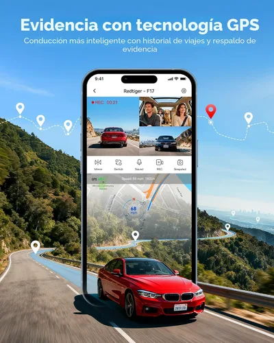 Miniatura 5 de REDTIGER F17 - Cámara de tablero de 4K, 3 canales, con GPS integrado y WiFi de 5GHz, con tarjeta de 64GB, 2160P+1080P+1080P frontal y trasera