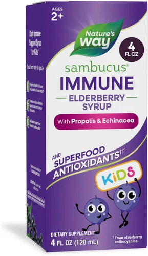 Nature's Way Sambucus - Jarabe inmunológico de saúco para niños con equinácea y propóleos, apoyo inmunológico*, sabor a bayas, 4 onzas líquidas