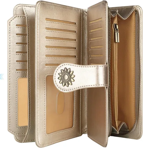 Miniatura 3 de Lavemi - Cartera de piel con bloqueo RFID para mujer, de gran capacidad, para llevarla a la muñeca