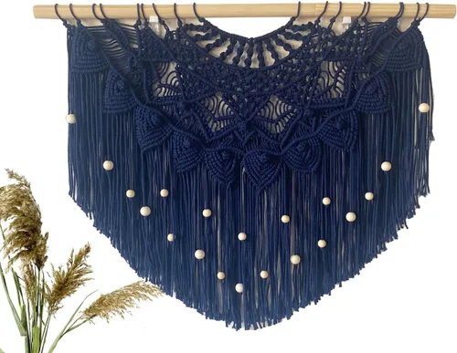 Miniatura 8 de Youngeast Cortina grande de macramé para colgar en la pared, con cuentas estilo bohemio para ventana, macramé, cabecero, sala de estar, decoración
