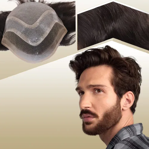 Miniatura 10 de Toupee para hombres, piezas de cabello 100% europeo, sistema de reemplazo de cabello humano virgen de 10 x 8 pulgadas, mono encaje con poliuretano
