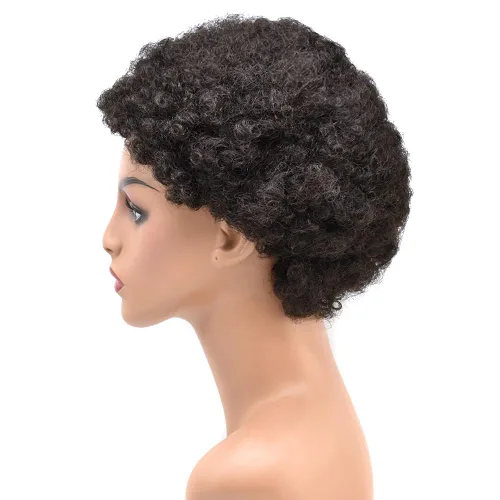 Miniatura 3 de Pelucas afro para mujeres negras, sin pegamento, cabello humano corto, rizado, esponjoso, hechas a máquina, ligera, peluca completa de cabello