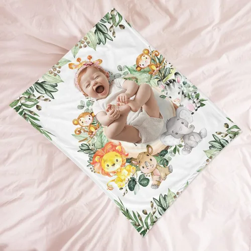 Miniatura 4 de Manta de bebé personalizada de animales de la selva con nombre, manta de bebé personalizada para niños y niñas, aventura espera cosas, manta