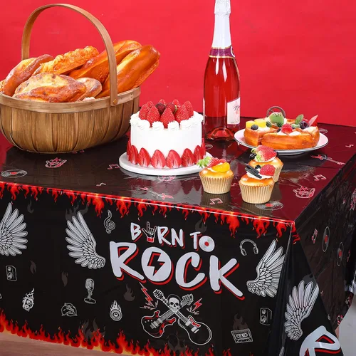 Miniatura 5 de Tiamon 3 manteles de fiesta de rock roll de los años 50, suministros de decoración de fiesta de guitarra de estrella de los años 50, manteles