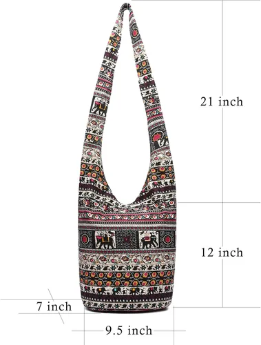 Miniatura 208 de Bolsa de hombro para mujer, de lona en estilo hippie/bohemio para llevar cruzada al hombro, disponible en diferentes colores y estampados