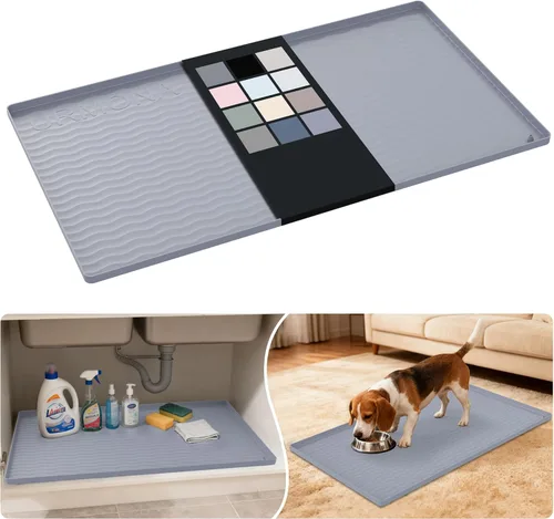 Miniatura 99 de URMONA Tapete de silicona impermeable para debajo del fregadero, 34 x 22 pulgadas, forro para estante de cocina y baño, protector de gabinetes