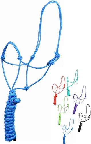 Miniatura 3 de Cabestros de cuerda para caballos con plomo de 8 pies, 4 nudos de cuerda de caballo halter en cuerda rígida de 1/4 pulgadas (promedio, lima)