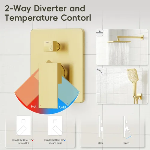 Miniatura 5 de Gabrylly Sistema de ducha dorado, juego de grifo de ducha montado en la pared para baño con cabezal de ducha de lluvia de alta presión de 10 Oro