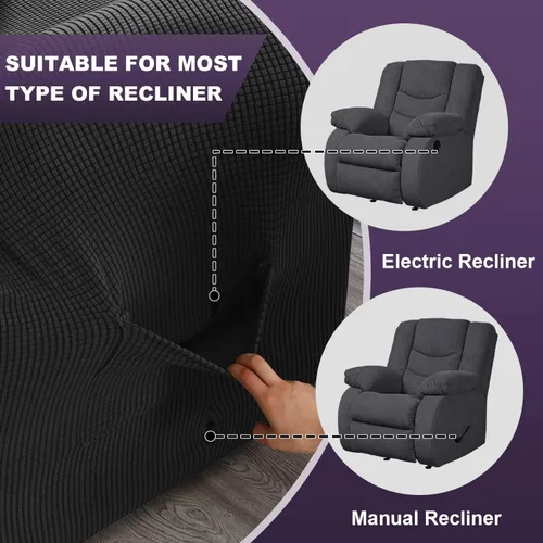 Miniatura 5 de MeilleMaison Funda elástica para silla reclinable, funda para sofá de 1 pieza con parte inferior elástica, lavable, protector de muebles Negro