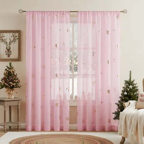 Miniatura 23 de Jubilantex Paneles de cortinas transparentes de mariposas negras y doradas de 52 pulgadas de ancho para dormitorio de niñas, elegantes cortinas