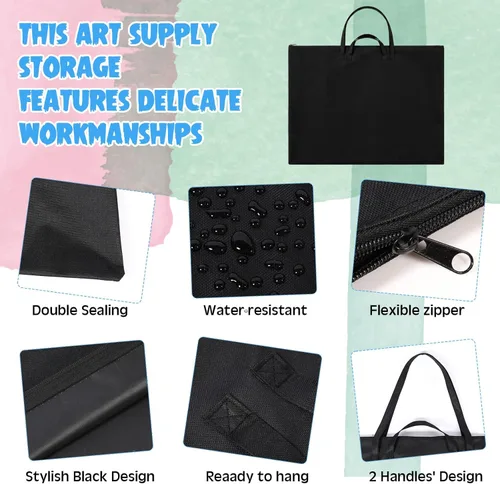 Miniatura 4 de Abbylike 1 bolsa de 48 x 36 pulgadas para portafolio de arte, funda de transporte de nailon impermeable grande con correa para el hombro, para Negro
