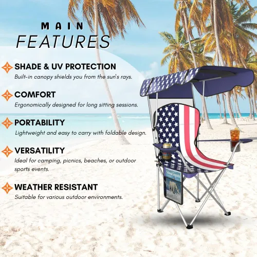 Miniatura 6 de Sillas de Camping Plegables Portátiles con Toldo de Sombra, Silla de Playa para Adultos, Tela Oxford 600D Duradera Resistente a la Intemperie, Silla