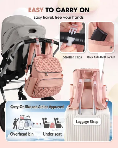 Miniatura 5 de Mochila para pañales, bolsa de bebé grande para niñas y niños, mochila de pañales de viaje con bolsillo aislado, bonita bolsa de pañales con correas