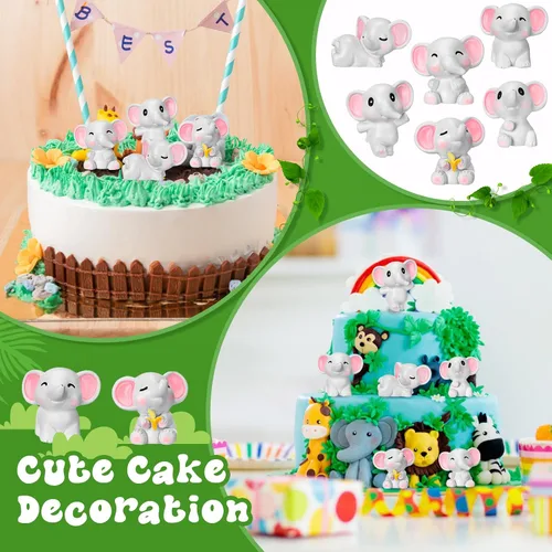 Miniatura 6 de Beeveer 36 piezas de minifiguras de elefantes de animales en miniatura, juguetes de elefante, decoración de pasteles de resina, paisaje de musgo