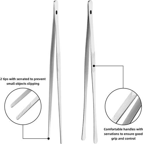 Miniatura 3 de Pinzas de Cocina ChefBee - 2 Piezas de 30 cm de Acero Inoxidable, Pinzas de Metal con Puntas Dentadas de Precisión para Chef, Servir Alimentos, Asar