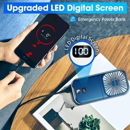 Miniatura 4 de Ventilador de mano portátil 5 en 1 recargable por USB, ventilador de collar, ventilador de escritorio, soporte plegable para teléfono, flujo de aire