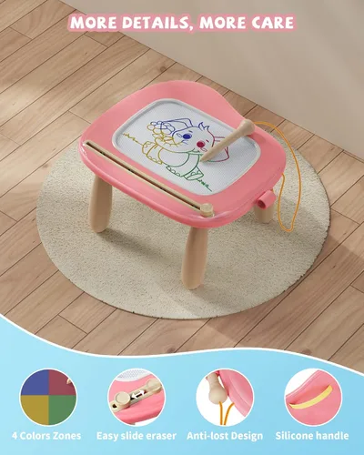 Miniatura 6 de Kikapabi Tablero de Dibujo Magnético, Tablero de Garabatos para Juguetes de Niños Pequeños de 1 a 3 Años, Juguetes Sensoriales Educativos y de Rosa
