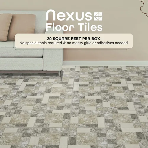 Miniatura 2 de Achim Home Furnishings FTVGM32720 Nexus Azulejos de vinilo de 12 pulgadas, bloques de mármol, paquete de 20, mosaico beige antiguo, 30.5 cm x 30.5