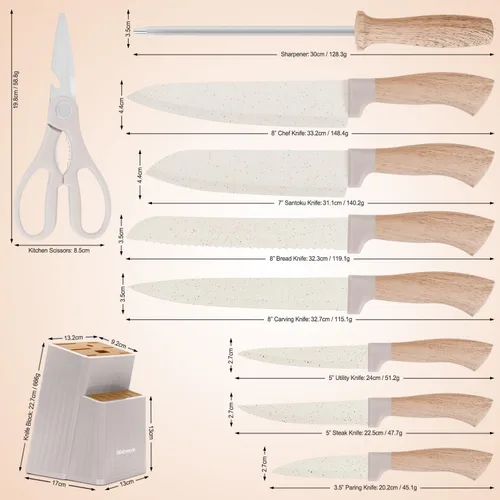 Miniatura 2 de Juego de cuchillos de cocina caqui de 15 piezas para el hogar, revestimiento de cerámica antiadherente de granito, juegos de cuchillos de chef
