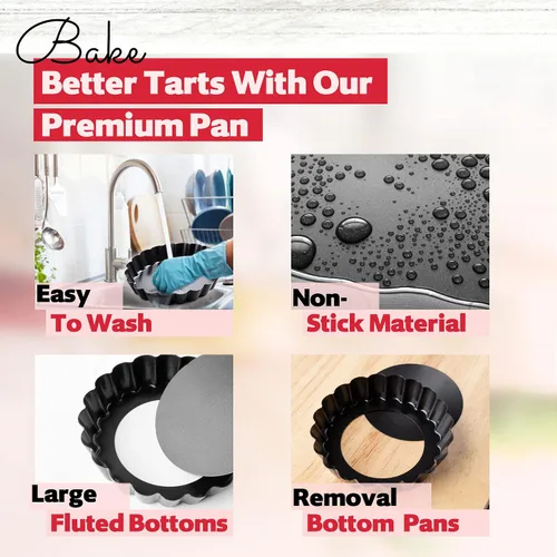 Miniatura 2 de Paquete de 8 Mini Moldes para Tartas de 4 Pulgadas con Fondo Extraíble Redondos Antiadherentes Profundos para Quiche, Resistentes, Perfectos