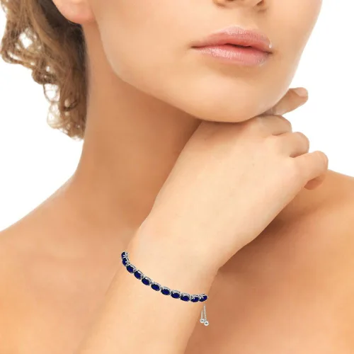 Miniatura 2 de B. BRILLIANT Pulsera apilable de plata de ley auténtica, creada o simulada, con piedras preciosas ovaladas de 0.236 x 0.157 in