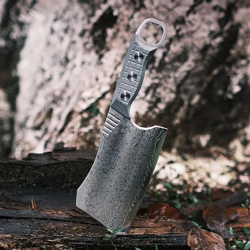 Miniatura 3 de Cuchillo de carnicero, cuchillo de chef de 6 pulgadas con funda, cuchillo de carnicero de espiga completa con mango verde G10, acero de damasco