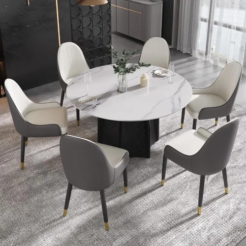 Miniatura 19 de Juego de 6 sillas de comedor tapizadas de 36.6 pulgadas, sillas de comedor modernas con marco de metal dorado y respaldo, silla de comedor de piel