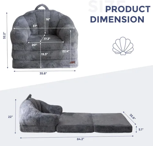 Miniatura 3 de MAXYOYO Sofá Cama Plegable, Sofá Convertible 2 en 1 a Sillón Reclinable, Cómoda Silla Puf Individual para Adultos, Sofá Cama Reclinable de Piso