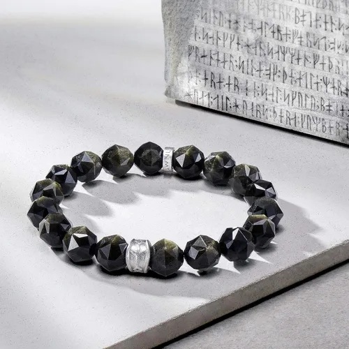 Miniatura 2 de AWNL Pulsera de cuentas para hombre con dije de plata de ley de 0.394 pulgadas (0.394 in) de oro, obsidiana y ojo de tigre natural, regalo