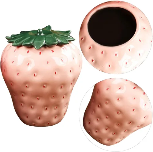 Miniatura 7 de Recipiente de té en forma de fresa con tapa de 4.48 x 3.70 x 3.70 pulgadas, tarro portátil de almacenamiento de alimentos sellados para granos de té