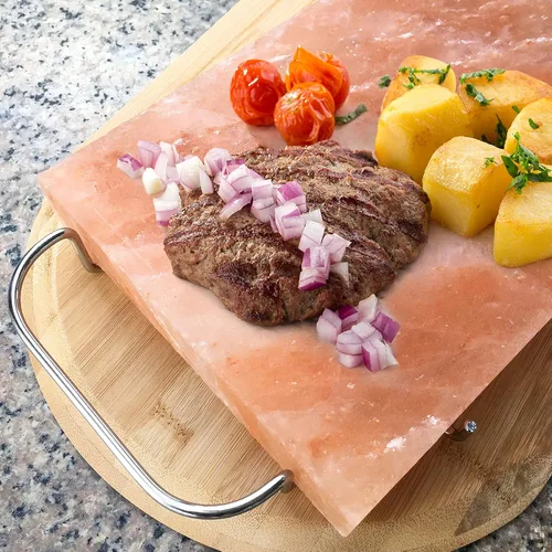 Miniatura 5 de Onlyfire - Juego de platos de cocina con bloque de sal del Himalaya con bandeja de acero, 12 x 8 x 1.5 pulgadas, para cocinar, asar a la parrilla
