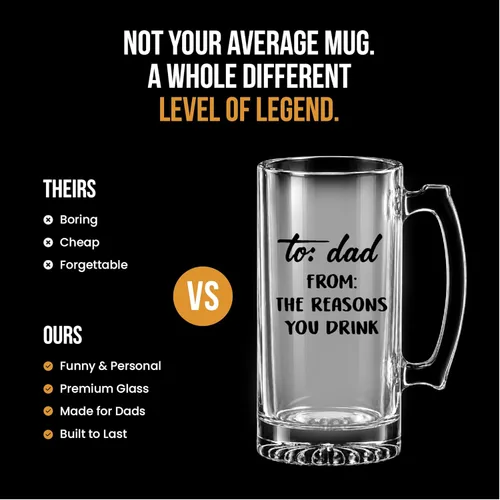 Miniatura 4 de Your Dream Party Shop Taza de vidrio de cerveza con texto en inglés "To Dad From the Reasons You Drink", de 16 onzas, regalos divertidos para papá